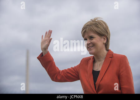 The First Minister gives a speech at South Queensferry with the backdrop of the new Queensferry Crossing, marking 10 years of the SNP in government.  Featuring: Nicola Sturgeon Where: South Queensferry, United Kingdom When: 16 May 2017 Credit: Euan Cherry/WENN.com Stock Photo