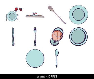 Vector set of tableware needful Stock Vector