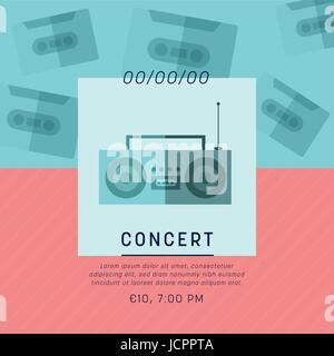 Concert pass with text and instrument icon Stock Vector