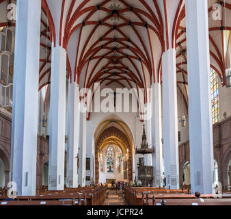 Nave of Thomaskirche (St Thomas Church) which houses the grave of JS Bach, Leipzig, Saxony, Germany. Bach served as cantor of the church for the last  Stock Photo