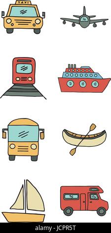 Vector icon set of transportation means Stock Vector