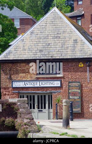 Antique Lighting Shop, Exeter Quay. Devon, UK. June, 2017. Stock Photo