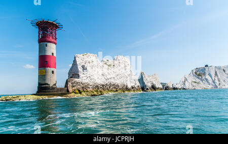The needles rocks and lighthouse  from the sea alum bay isle of wight england Stock Photo