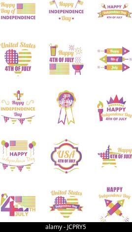 Vector icon set of independence day celebration Stock Vector