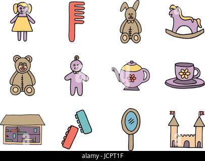 Vector icons of various toys Stock Vector