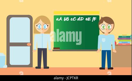 School teacher standing in classroom at school Stock Vector