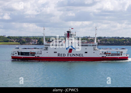 Red Funnel Red Eagle roll on roll off car ferry from the Isle of Wight going towards Southampton Stock Photo