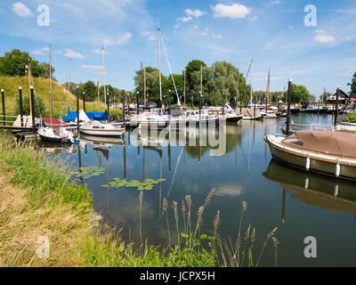 Boats in marina of fortified town of Woudrichem, Brabant, Netherlands Stock Photo
