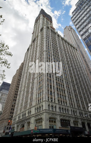 looking up at the woolworth building New York City USA Stock Photo