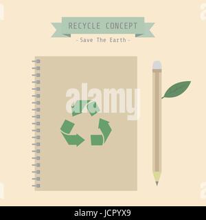 book and pencil, conservation concept, recycle, reuse, vector illustration Stock Vector