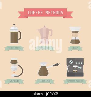 coffee methods, pastel style Stock Vector