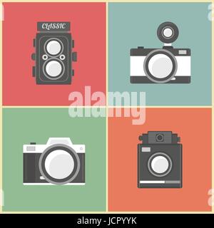 set of classic camera, flat, pastel style Stock Vector