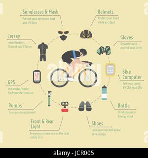 bicycle accessories, infographic, flat style Stock Vector