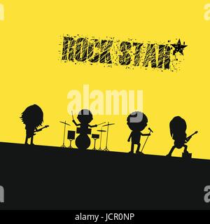 silhouette rock band on stage Stock Vector