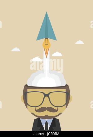 paper plane lanch from head to the sky , imagination concept Stock Vector