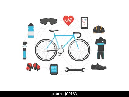 set of bicycle accessories on white background Stock Vector