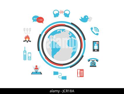 communication technology, past and future, infographic, isolated on white background Stock Vector