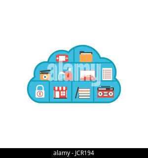 cloud server with media icon, online technology, isolated on white background Stock Vector