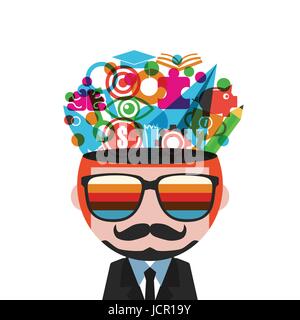 imagination concept, man thinking, isolated on white background Stock Vector