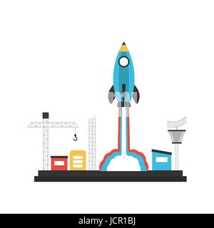 pencil rocket launch to sky from base, innovation concept, isolated on white background Stock Vector