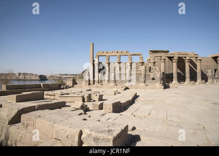 Partial view of Philae temple. Philae Temple was dismantled and reassembled (on Agilika Island about 550 meters from its original home on Philae Islan Stock Photo
