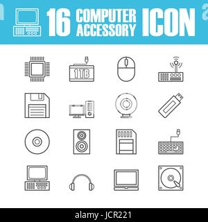 set of computer equipment outline icon Stock Vector