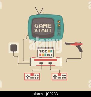 set of retro game player and television Stock Vector