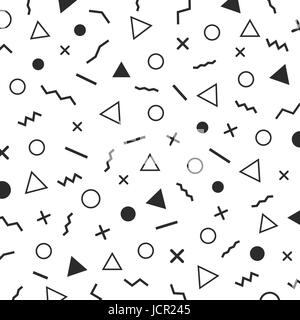 black and white monomal patterns, the era 80's - 90's years memphis design, isolated on white background Stock Vector