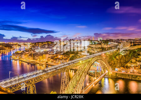 Porto, Portugal Skyline over Dom Luis I Bridge and Douro River. Stock Photo