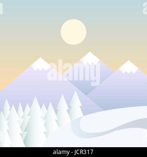 Vector winter background with mountains in a daytime Stock Vector