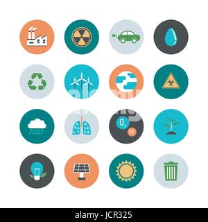 set of environment icon renewable concept, flat style Stock Vector
