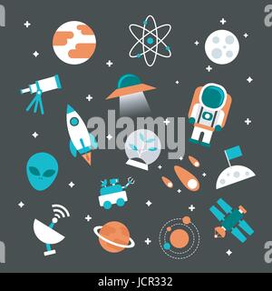 set of astronomy flat icon, flat style, isolated on white background Stock Vector