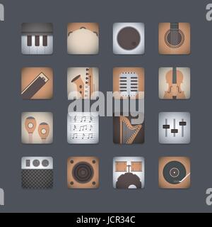 set of 3d classical music instrument icon, retro style Stock Vector