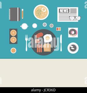 breakfast on table, above scene, retro style Stock Vector