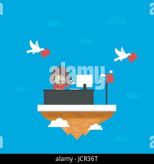 man is working on island, online job Stock Vector