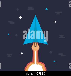 paper plane's engine is idea, can launch to creative space like a rocket, thinking concept, flat style Stock Vector