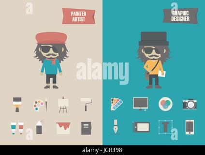 retro and modern artist, handmade and digital artist, retro style Stock Vector