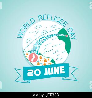 Calendar for each day on june 20. Greeting card. Holiday - world  refugee  day. Icon in the linear style Stock Vector