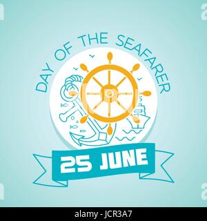 Day of the Seafarer. 25 June. Concept of holiday. Stylized cartoon sea ...