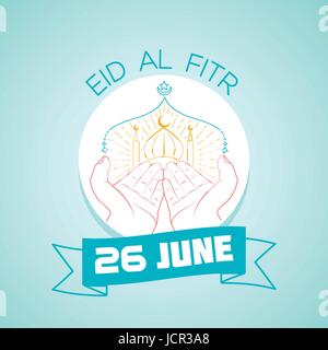 Calendar for each day on june 26. Greeting card. Holiday - eid al fitr. Icon in the linear style Stock Vector