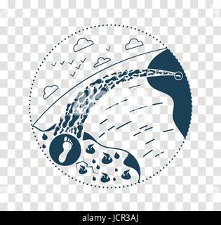 concept salvation from war of the resettlement of refugees in the form of a silhouette of the legs of a сross the sea. Icon refugee  day in the linear Stock Vector