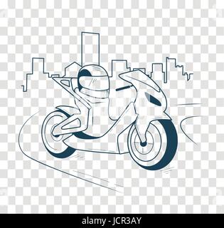 icon motorcycle, motorbike  on the road in the city. Icon in the linear style, black and white silhouette Stock Vector