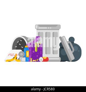 Vector flat style illustration of trash. Spoiled food. Icon for web. Stock Vector