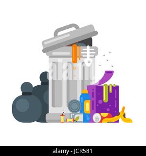 Vector flat style illustration of trash. Spoiled food. Icon for web. Stock Vector