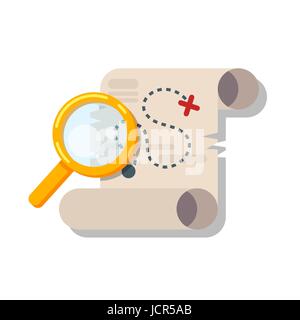 Vector flat style illustration of treasure map. Isolated on white background. Icon for web. Stock Vector
