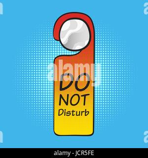 Vector pop art comic illustration of hotel tag do not disturb. Halftone background. Stock Vector
