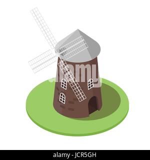 Isometric 3d vector illustration of windmill. Icon for web. Isolated on white background. Stock Vector