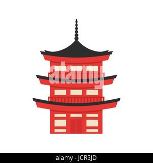 Vector flat style illustration of Japanese traditional building. Icon for web. Isolated on white background. Stock Vector