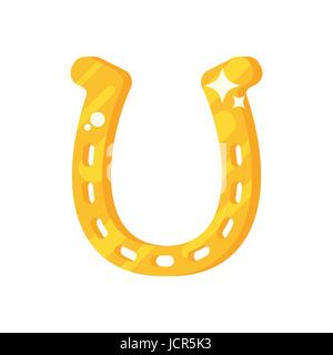 Vector flat style illustration of golden horseshoe. Icon for web. Isolated on white background. Stock Vector