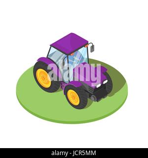 Vector 3d isometric illustration of tractor with driver inside. Agricultural transport icon. Stock Vector